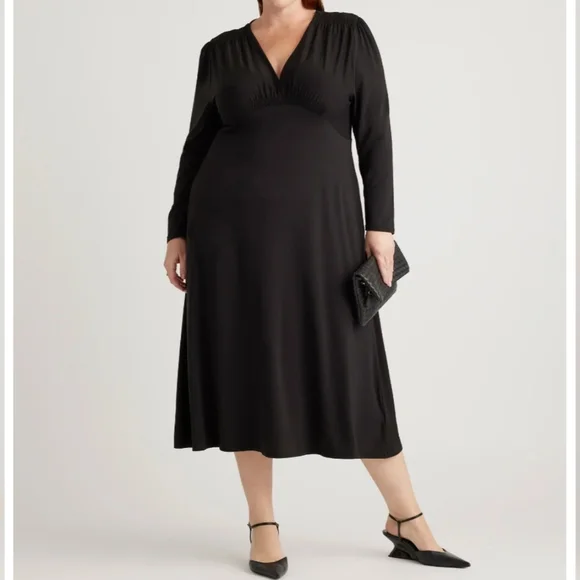 Tencel Jersey V-Neck Long Sleeve Midi Dress - Picture 4 of 7